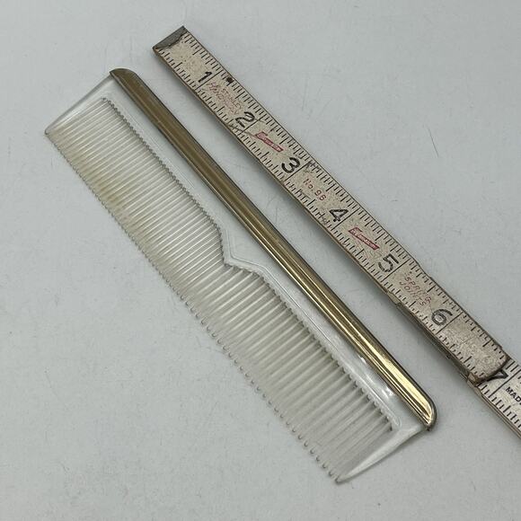 Vintage Clear Lucite Hair Comb Metal Edge 7" Gold Tone Salon - Picture 5 of 5